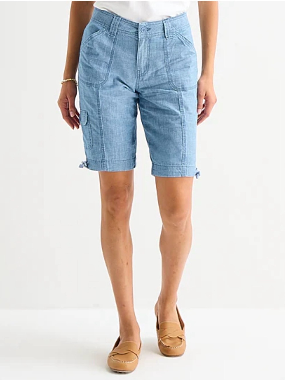 St. John's Bay Light Blue Chambray Bermuda Shorts with Drawstring Hems, Size 10